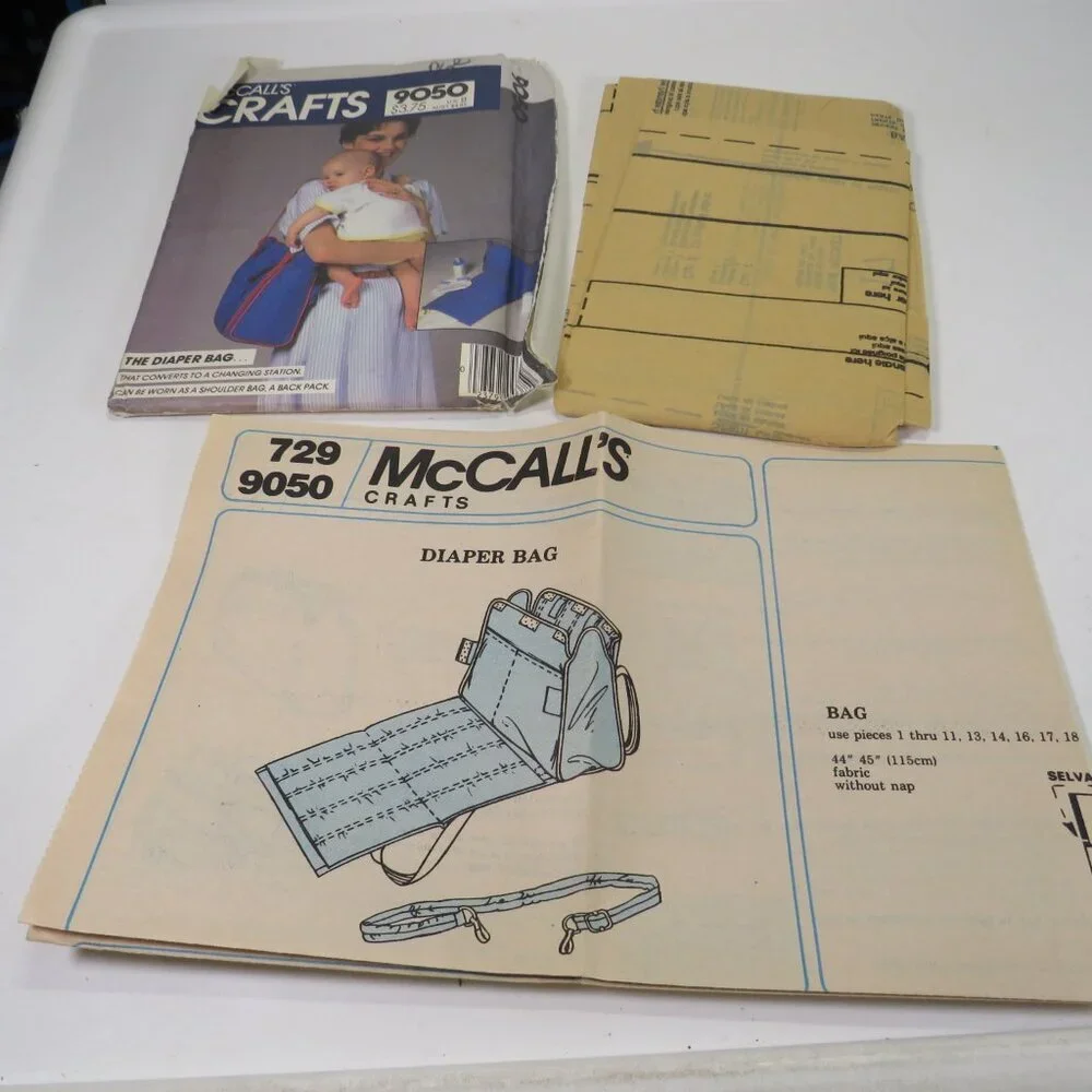 McCalls 9050 Sewing Pattern Baby Diaper Bag / Changing Mat, UNCUT